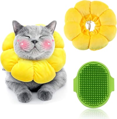 Verstelbare Zonnebloem Kattenhalsband, Herstelhalsband voor Katten, Anti-Likken en Anti-Krassen, Huisdier Verzorgingsborstel en Benodigdheden voor Katten
