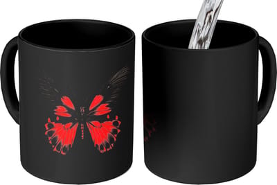 Magische Mok - Foto op Warmte Mokken - Koffiemok - Vlinder - Rood - Contrast - Magic Mok - Beker - 350 ML - Theemok