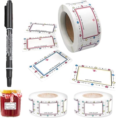 Kleurige zelfklevende etiketten voor jam en bakken - 750 stuks, 4 kleuren, 45 x 2,5 mm, perfect voor flessen en potten