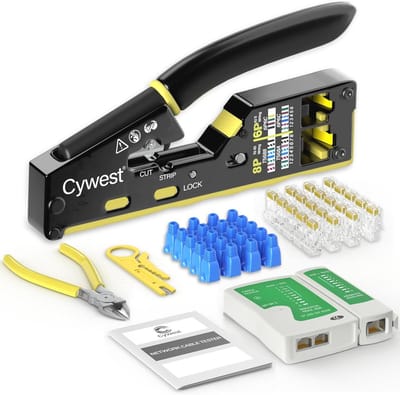 RJ45 Krimptang en Netwerk Toolkit - Kabel Reparatie en Onderhoud Set met Kabel Tester en Draadstripper voor Ethernet Verbindingen