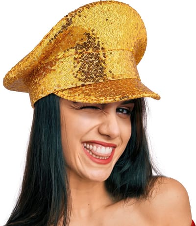 Funny Fashion Verkleed kapiteinspet met pailletten - goud - glitter - over the top - gay pride - Foute party