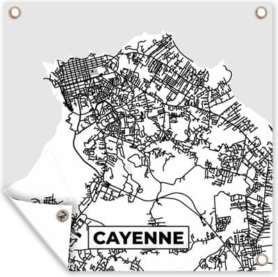 Tuin poster Stadskaart - Cayenne - Plattegrond - Kaart - Frankrijk - Zwart wit - 200x200 cm - Tuindoek