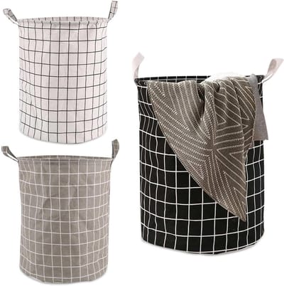 Ronde Katoenen Wasmand, Vouwbare Wasmand met Handvat, 3 Stuks, 40L, Ideaal voor Badkamer en Slaapkamer, Ruimtebesparend en Multifunctioneel, 35 x 43.5 cm
