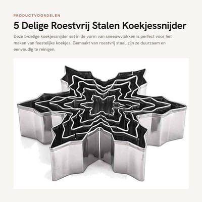 Dailygoods- Koekjesuitsteekvorm 5-delig - Roestvrij Staal - Vaatwasserbestendig - Sneeuwvlokvormen - Voor Koekjesdeeg - Creatief Koken - Koekjesvormpjes