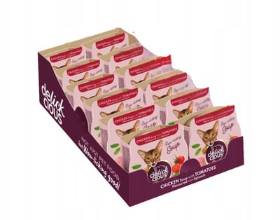 DELICKCIOUS volwassen katten natvoer kippensoep met tomaten en spinaziesmaak - 12x 80g