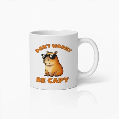 Grappige “Don’t Worry Be Capy” Capibara Witte Mok 330 ml – Schattige Dieren Koffiemok – Perfect Cadeau voor Capibara Liefhebbers & Vrienden