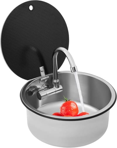 Campingspoelbak Set - Handwastafel Camper - Hygiëne Onderweg - Inklapbare Kraan - 34 x 15 cm - Zilver