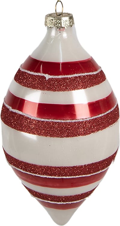 Clayre & Eef Kerstbal Overig Ø 8x15 cm Rood Wit Glas Kerstballen