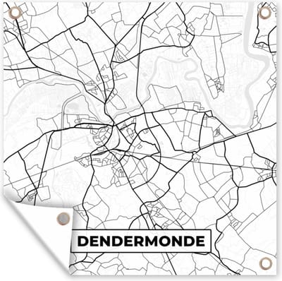 Tuin poster Stadskaart – Zwart Wit - Kaart – Dendermonde – België – Plattegrond - 200x200 cm - Tuindoek
