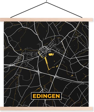 Posterhanger incl. Poster 40x40 cm - Schoolplaat - Edingen - Kaart - Plattegrond - Stadskaart - Goud - Textielposter - Blanke latten - Stadskaart