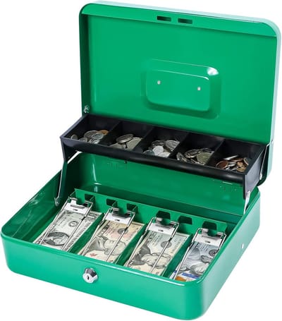 Geldkist met slot - Kluisje geld - Veilig opbergen - Stevig staal - 30x24x9 cm - Groen