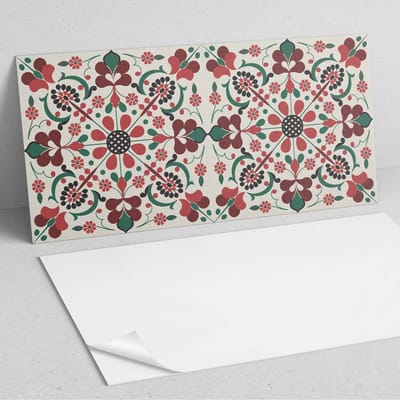 Coloray Wandpanelen Zelfklevend - Bloemenpatroon met symmetrie PVC Wandpaneel - 100 cm x 50 cm - Rood Wandbekleding Zelfklevend - 1 stuk - Mozaïeken Wandpanelen Zelfklevend - Wandbord Keuken - Wandpaneel Badkamer