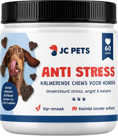 JC Pets Anti Stress Hond - Kalmerende Chews - 60 Soft Chews - Ondersteunt Rust, Ontspanning, Angst, Onrust & Vuurwerkstress