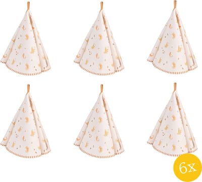 Clayre & Eef Theedoek set van 6 stuks Ø 80 cm Beige Katoen Rond Croissant en koffie Vaatdoek