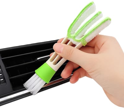 Microvezel Reinigingsborstel voor Ventilatieroosters & Dashboard – Auto & Huis | Dubbele Standen (Lang/Kort) | 17 cm | Compacte Interieur Reiniger