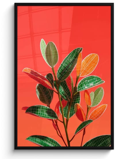 Poster in lijst - Fotolijst 80x120 cm - Posters - Bladeren - Nerven - Oranje - Structuur - Posterlijst zwart - Decoratie - Wanddecoratie woonkamer - Muurdecoratie slaapkamer