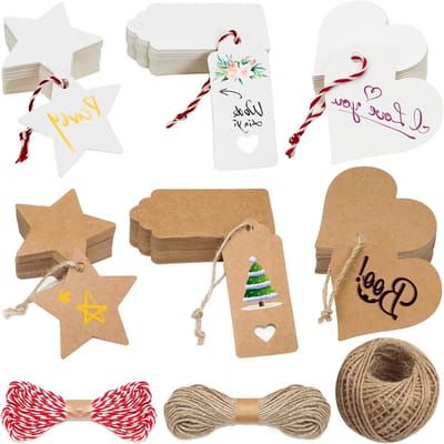 Kraft Papieren Cadeaulabels - 300 Stuks Kleine Kaarten voor Labeling, Ambachtelijke Labels met Jute Touw voor Bruiloften, Feestdagen en Cadeaus