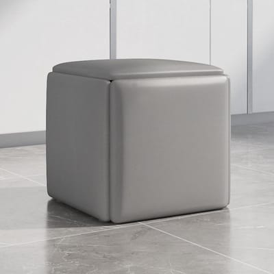 Stapelbare Poef - Zitkubus Bank - Extra Zitplaats - Met Wielen - 35 cm - Grijs