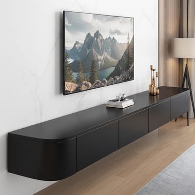 Zwevend TV-meubel zwart 140 cm voor woonkamer - wandunit met opbergla