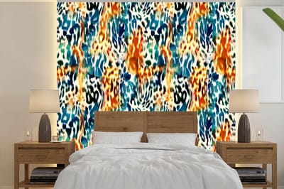 Behang - Fotobehang Oranje - Blauw - Dierenprint - Patronen - Breedte 240 cm x hoogte 240 cm