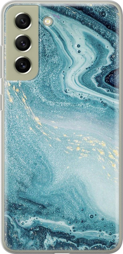 Leuke Telefoonhoesjes - Hoesje geschikt voor Samsung Galaxy S21 FE - Marmer blauw - Soft case - TPU - Marmer - Blauw