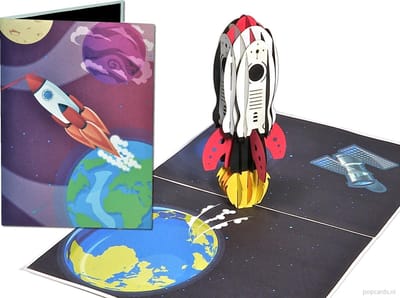 Popcards popupkaarten – Verjaardagskaart Raket Ruimteschip Ruimtereis Mars Maan Sterren NASA SpaceX Felicitatie pop-up kaart 3D wenskaart