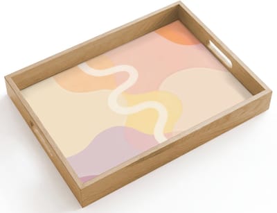 Dienblad hout 40x30 cm - Schootdienblad - Golvende vormen - Abstract - pastel - Borrelplank rechthoek - Plateau dienbladen