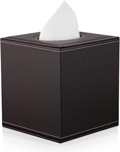 Dailygoods- Tissuebox Lederen Cover - Tissuebox Houder - Vierkante Tissuebox - Kunstleer - Houten Structuur - Modern Ontwerp - Tissuedoos