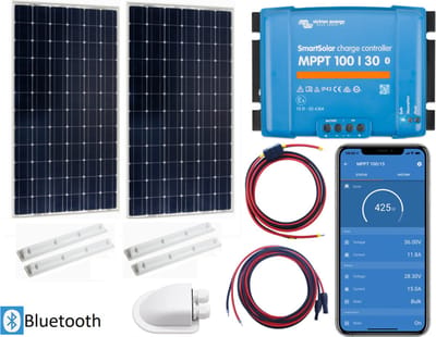 Victron Energy Zonnepanelen Set Bluetooth – Set Vast Zonnepaneel 380Wp - Caravan, Camper, Boot, Tent - zonnepaneel Compleet Pakket - Kabel met connectoren - Plug-Play set schematische tekening en handleiding- Monokristallijn