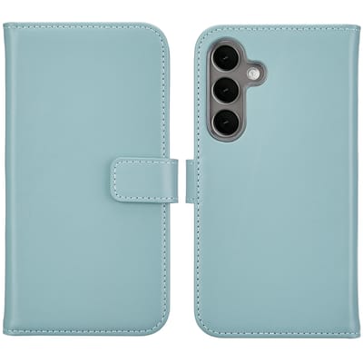 Selencia Hoesje - Geschikt voor Samsung Galaxy S25 Plus - Echt Lederen Bookcase - Air Blue