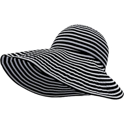 Chapeau de soleil pliable à larges bords pour femme, protection solaire estivale, style pêcheur, rayé, pour vélo. M（56-58cm） gray