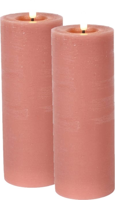 Countryfield Lyon LED kaarsen/stompkaarsen- 2x - roze - D7,5 x H20 cm - timer