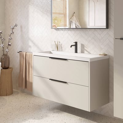 Saqu Lima ondiep badmeubel incl. glans witte wastafel 80x40x64cm kiezel grijs – mat zwarte greep