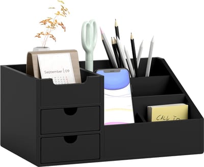 Rolipo Bureaorganizer - 2 lades & 7 vakken - Bamboe design - Natuurlijke kleur - 33x20.5x15.5 cm