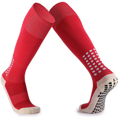 Chaussettes de Football pour Hommes à Manches Longues pour l'Entraînement à la Compétition Professionnelle Épaissies Résistantes à l'Usure Adhésives Antidérapantes Pratiques rouge