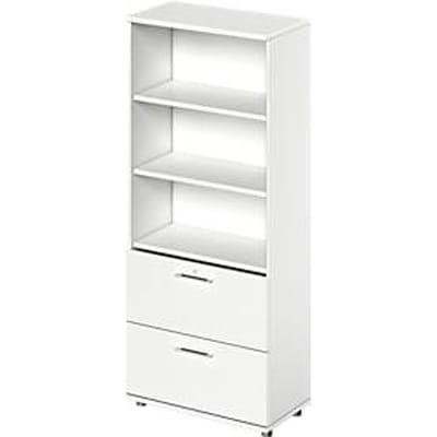 Schäfer Shop Genius Combikast TETRIS WOOD, 5 ordnerhoogten, H 1910 mm, 2 hangmappenladen, hoogte incl. glijders, wit
