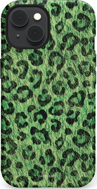 Casetastic hoesje geschikt voor Apple iPhone 15 - MagSafe - Dubbellaagse bescherming - Groene Panterprint - Fashion Case - Donkergroen Zwart