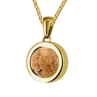 Quiges 12mm Mini Munt Hanger Verguld RVS Schroefsysteem Glans met Zandsteen Munt en Anker Ketting 42-46cm