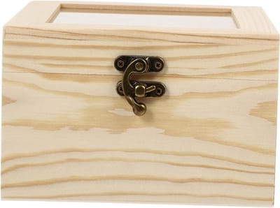 Houten Opbergdoos - Sieradenkistje Decoratief - Kleine Cadeaus Verpakken - Met Glazen Deksel - 14x14x9CM - Beige