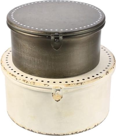 Trommel rond bruin/crème kleur s/2 Ø27x14cm