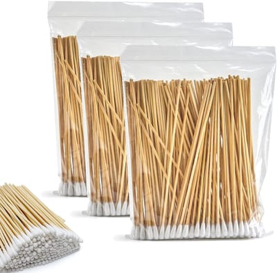 JHUBERS- Wattenstaafjes 300 Stuks - Lange Houten Handgrepen - Katoenen Kop - Voor Schoonmaak - Make-up - Veilig in Gebruik - Reinigingsstaafjes