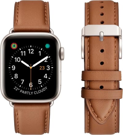 Ntech Leer Bandje Bruin Geschikt voor Apple Watch Bandje Series 1/2/3/4/5/6/7/8/9/SE/SE 2 met case size 38 mm / 40 mm / 41 mm en Watch 10 (42 mm)