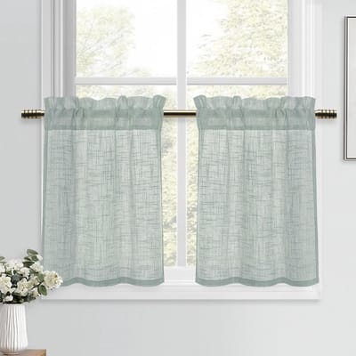 Vitrage linnenlook gordijnen modern raamgordijnen kort 2 stuks H 60 x B 90 cm gordijn halftransparant voor keukengordijnen woonkamer kastgordijn kinderkamer gordijn badkamer