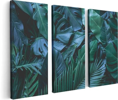 Artaza Canvas Schilderij Drieluik Tropische Groene Bladeren - 120x80 - Foto Op Canvas - Canvas Print