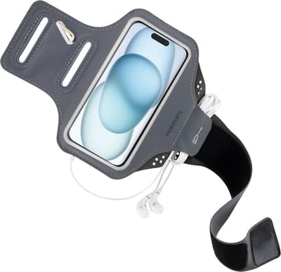 Hardloop Sportarmband geschikt voor Apple iPhone 15 - Zwart - Mobiparts