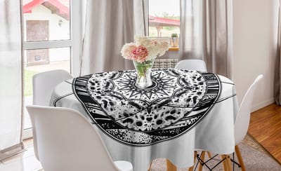 ABAKUHAUS Galaxy Mandala ronde tafelkleed, orbitale ringen, cirkelvormige tafelkleedbedekking voor eetkamerkeukendecoratie, 150 cm, zwart-wit