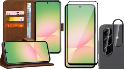 Hoesje geschikt voor Samsung Galaxy A56 / A36 - Screenprotector Volledig Dekkend Glas & Camera - Portemonnee Book Case Bruin