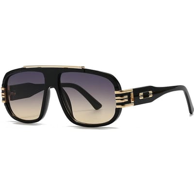 Lunettes de soleil pilote vintage surdimensionnées Grand cadre Femmes Hommes Lunettes de soleil de designer de luxe Punk Rivets métalliques Lunettes de soleil black