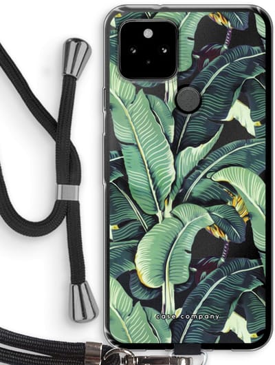 Case Company® - Hoesje met koord geschikt voor Google Pixel 5 hoesje met Koord - Bananenbladeren - Telefoonhoesje met Zwart Koord - Bescherming aan alle Kanten en Over de Schermrand