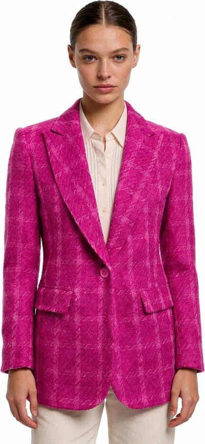 Roze Dames Blazer - Ruiten Patroon - Jasje - Fashion